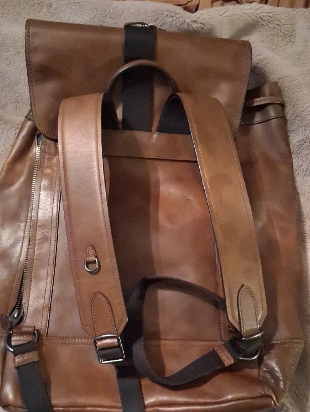 Coach Brown Leather Men's Backpack with Buckle Front Pocket and Hook Closure